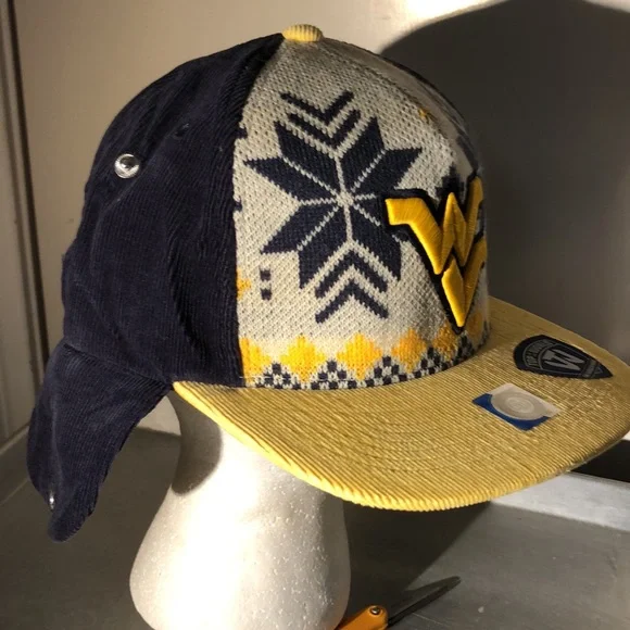 West Virginia University Mountaineers NCAA Dog Ear Down Flap Strapback Hat Cap - Picture 4 of 7